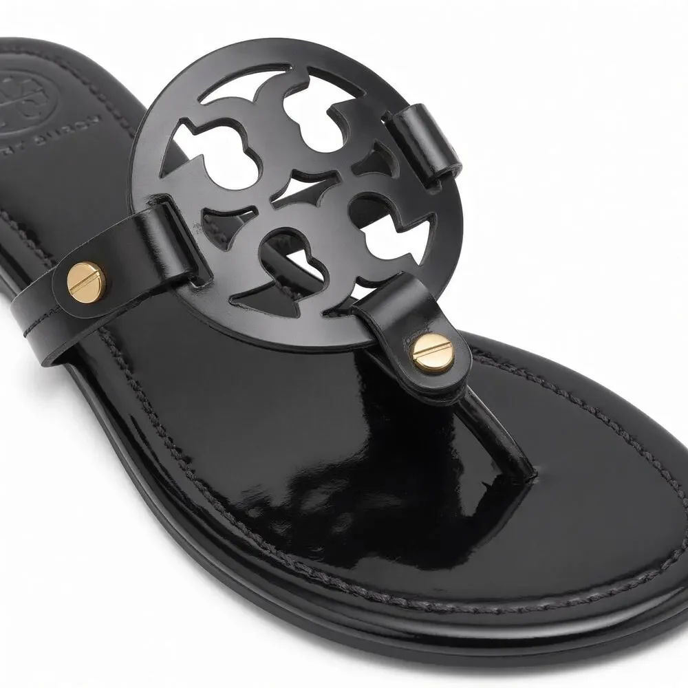Tory Burch Miller Sandals Black Patent Leather Size 8.5